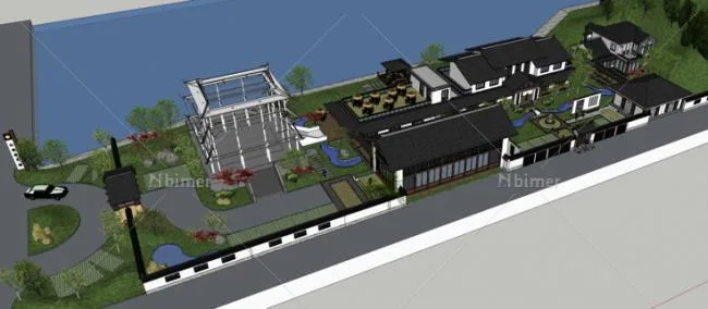 Sketchup商业模型|多层会所养生园，现代中式风格
