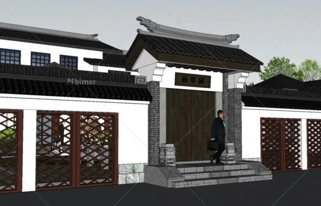 Sketchup商业模型|多层会所养生园，现代中式风格