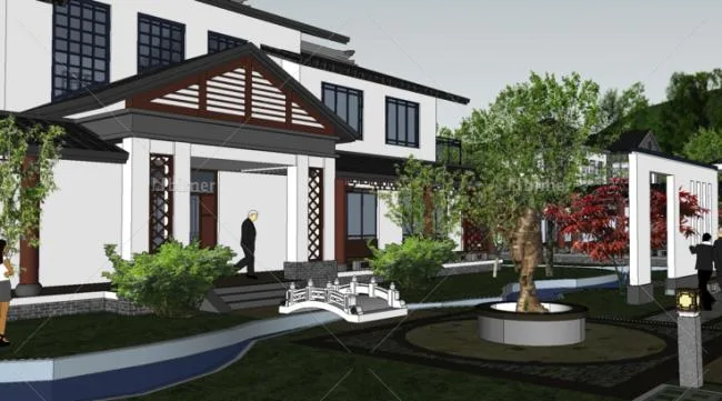 Sketchup商业模型|多层会所养生园，现代中式风格