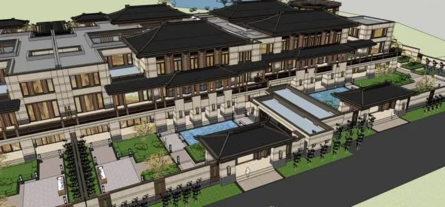 Sketchup酒店模型|大型度假会所，酒店，联排别墅，中式风格