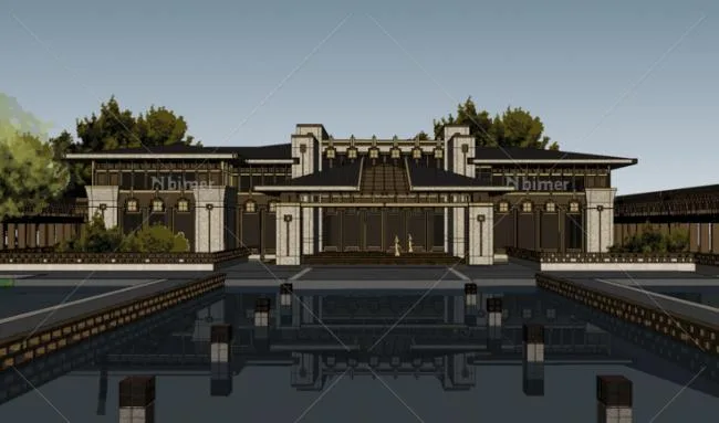 Sketchup商业模型|多层会所，现代中式风格