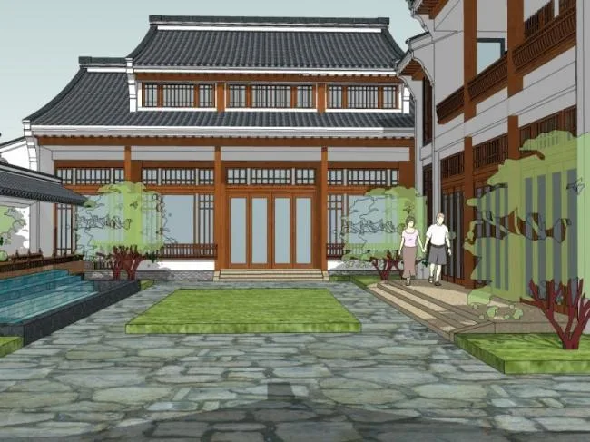 Sketchup商业模型|多层会所，现代中式风格