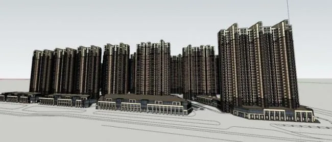 Sketchup住宅模型|超高层住宅小区，居住建筑，古典风格