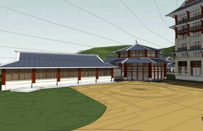 Sketchup酒店模型|信宜莲花山庄，多层酒店会所，中式风格