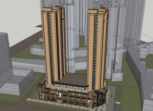 Sketchup住宅模型|高层住宅楼，底层商业，居住建筑，古典风格