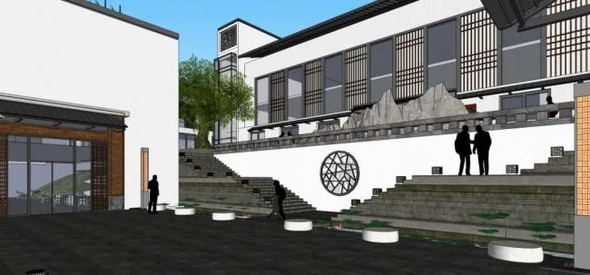 Sketchup酒店模型|多层山地酒店，中式风格