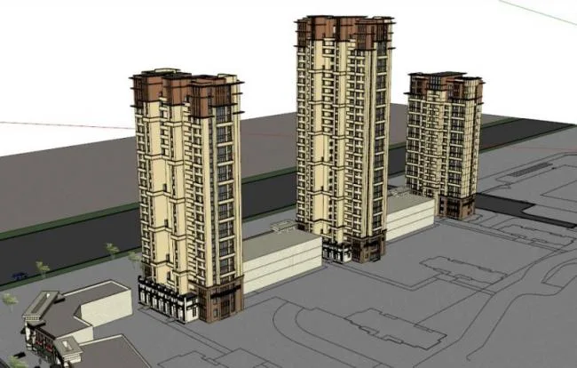 Sketchup住宅模型|高层住宅，底层商业，居住建筑，古典风格