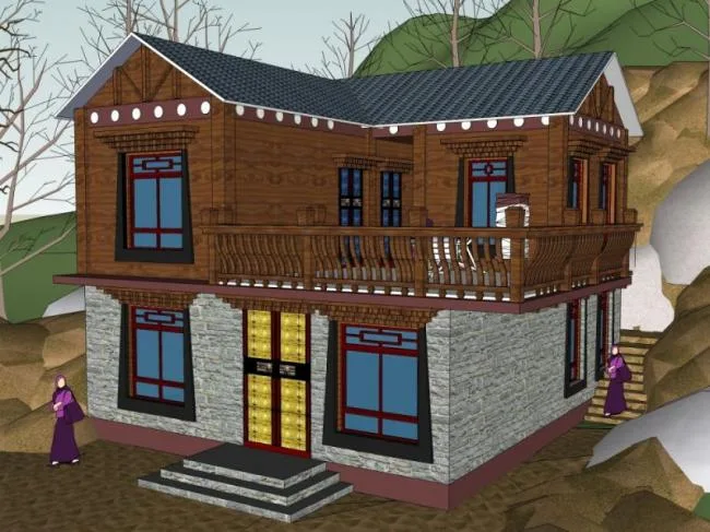 Sketchup住宅模型|藏式民居，2层