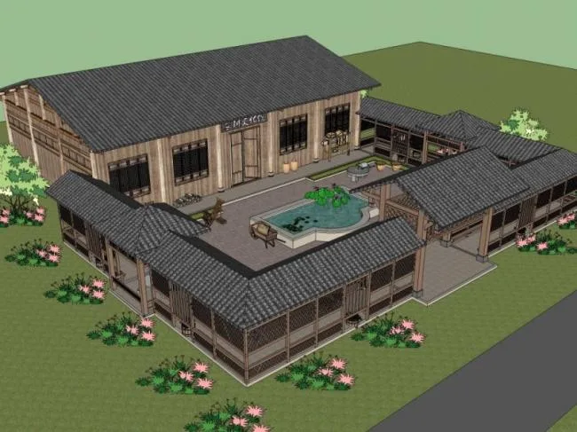 Sketchup住宅模型|多层民宿，中式风格，居住建筑