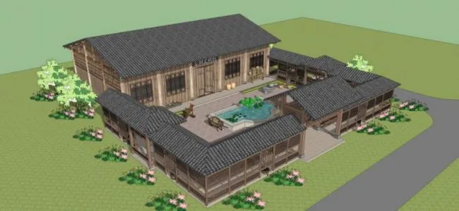 Sketchup住宅模型|多层民宿，中式风格，居住建筑