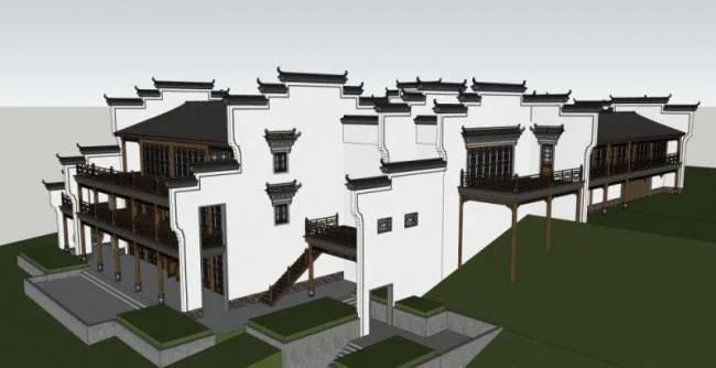 Sketchup商业模型|多层会所，徽派，中式风格