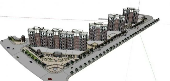 Sketchup住宅模型|高层住宅小区，底层商业，现代风格
