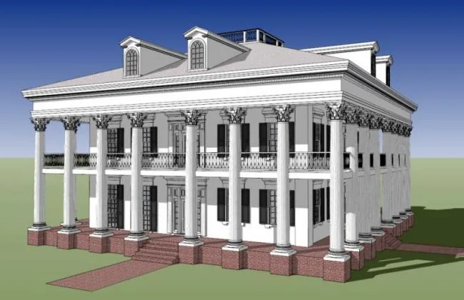Sketchup住宅模型|坡顶，回廊式欧洲风格小楼，古典风格