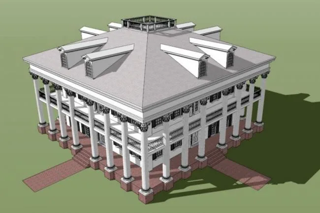 Sketchup住宅模型|坡顶，回廊式欧洲风格小楼，古典风格