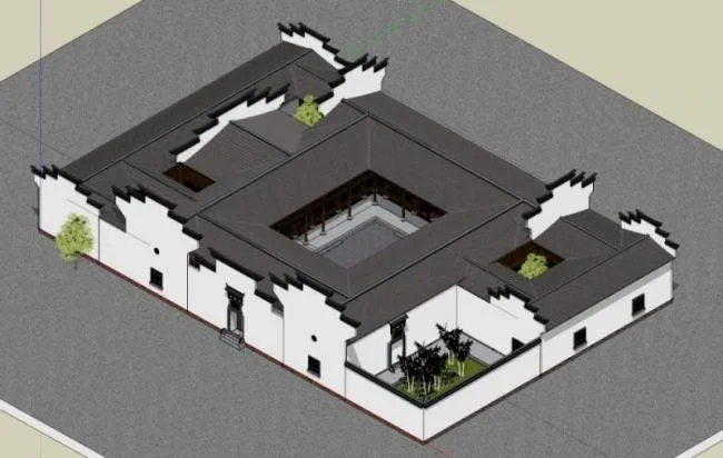 Sketchup住宅模型|徽派民居，中式风格，内院