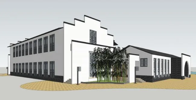 Sketchup酒店模型|多层酒店带围廊，院落，徽派建筑，中式风格