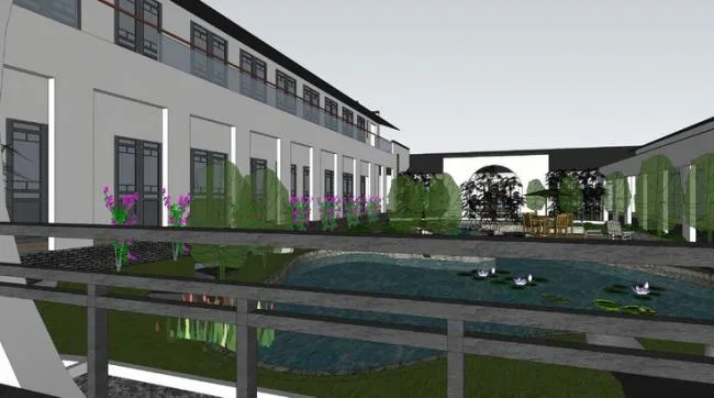 Sketchup酒店模型|多层酒店带围廊，院落，徽派建筑，中式风格