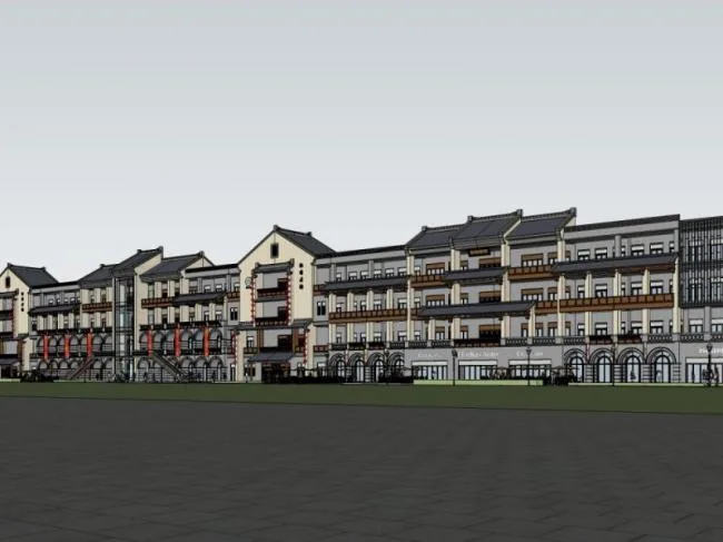 Sketchup商业模型|多层商业街，现代中式风格