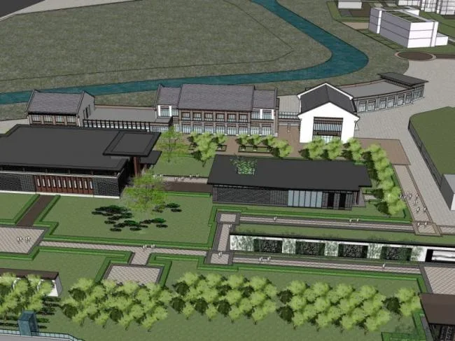 Sketchup商业模型|多层售楼处，现代中式风格
