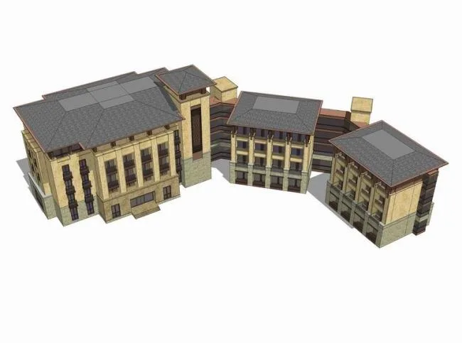 Sketchup酒店模型|多层酒店，草原风，俱乐部，现代风格