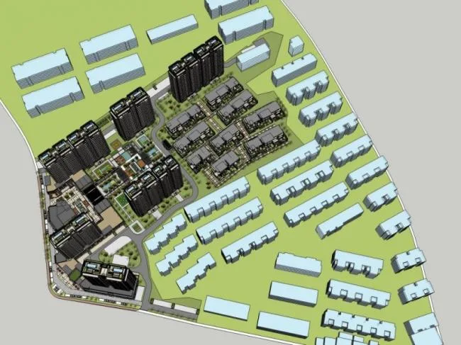 Sketchup住宅模型|多层住宅群，现代风格