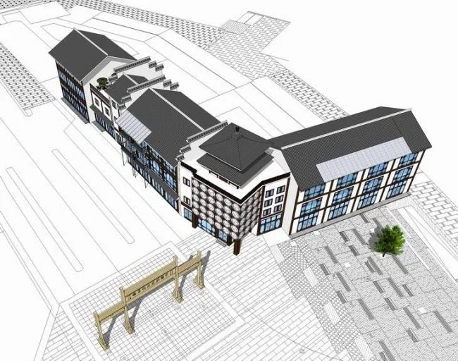 Sketchup酒店模型|多层酒店，中式风格