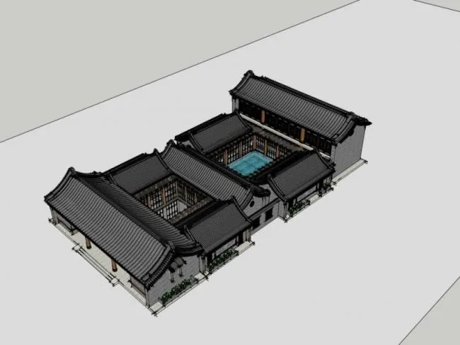 Sketchup住宅模型|四合院，中式风格