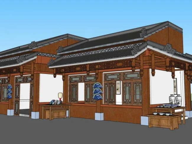 Sketchup商业模型|低层商业街，中式风格