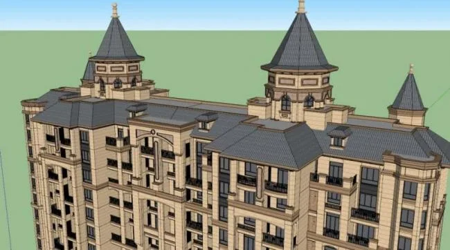 Sketchup住宅模型|双拼高层住宅，古典风格，托斯卡纳风格
