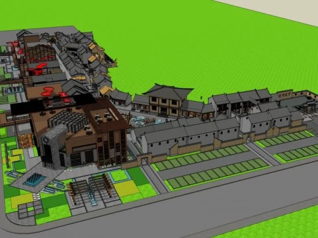 Sketchup商业模型|多层商业街，中式风格