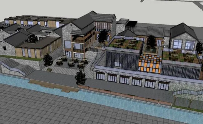 Sketchup商业模型|多层徽派商业街，现代中式