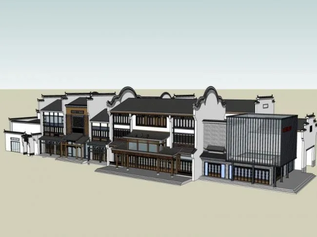 Sketchup商业模型|多层商业街，中式风格
