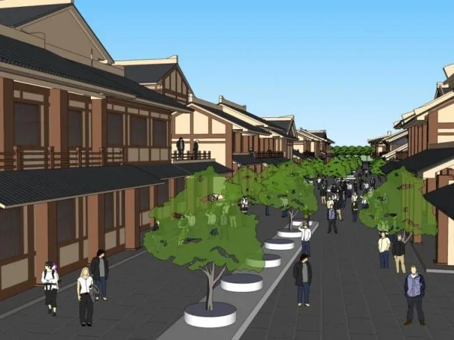 Sketchup商业模型|商业街，中式风格