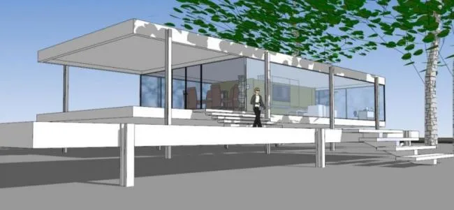 Sketchup住宅模型|范斯沃斯住宅，现代风格，密斯