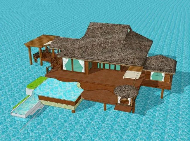 Sketchup酒店模型|海上民宿，多层酒店，东南亚风格