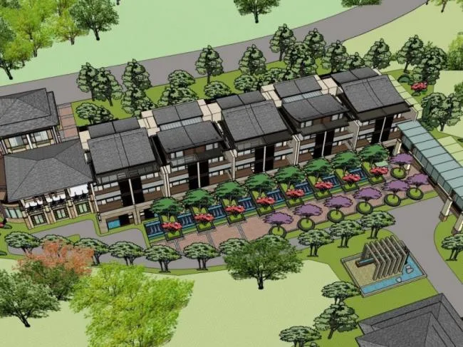 Sketchup酒店模型|多层温泉酒店，新中式风格