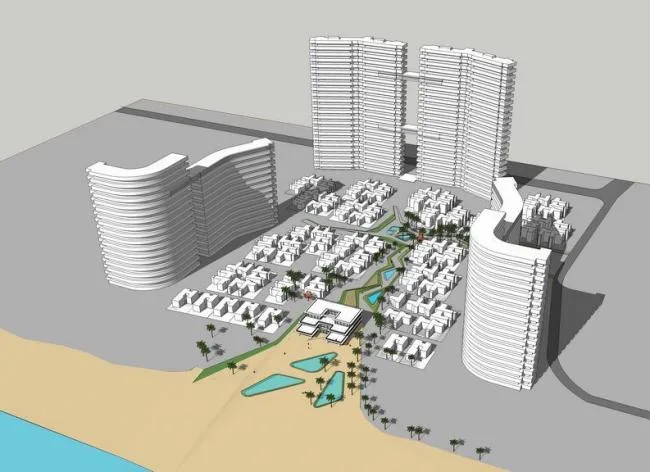 Sketchup酒店模型|高层滨海酒店布局，现代风格