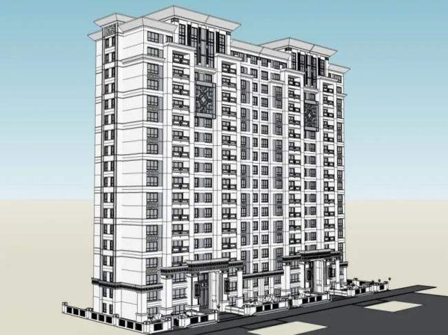 Sketchup住宅模型|高层住宅，居住建筑，中式风格