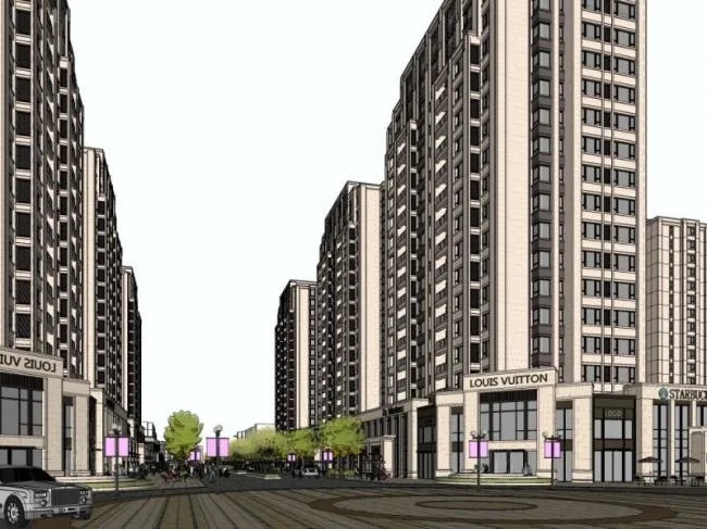 Sketchup住宅模型|高层住宅，底层商业，居住建筑，古典风格