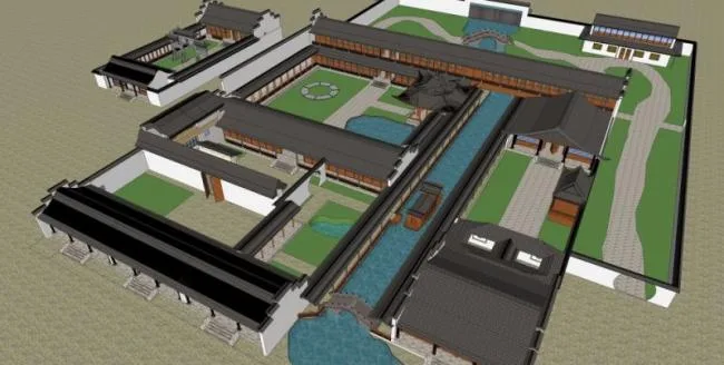Sketchup住宅模型|多层庭院，居住建筑，中式风格