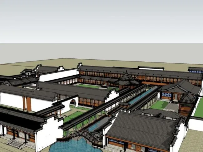 Sketchup住宅模型|多层庭院，居住建筑，中式风格