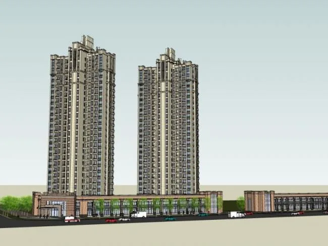 Sketchup住宅模型|超高层住宅，底层商业，居住建筑，古典风格
