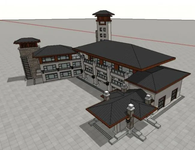 Sketchup商业模型|多层会所，古典风格