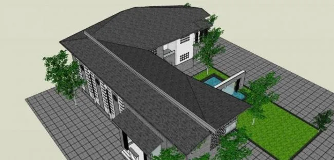 Sketchup商业模型|低层餐厅，现代中式风格
