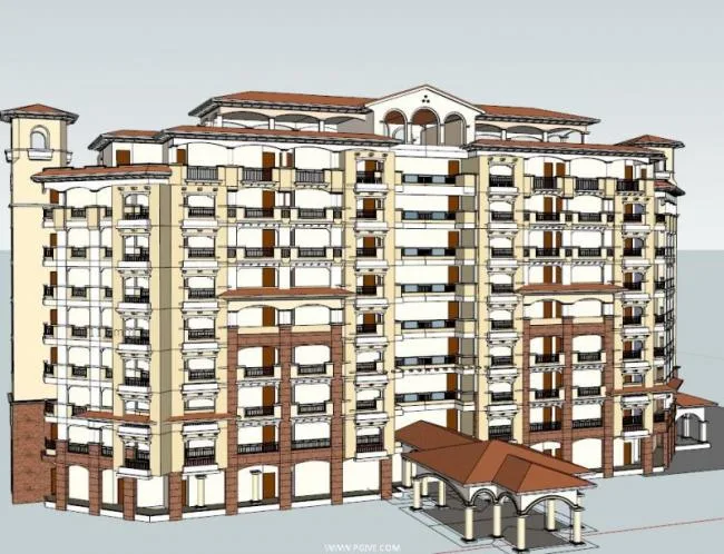 Sketchup酒店模型|多层度假酒店，托斯卡纳风格，古典风格