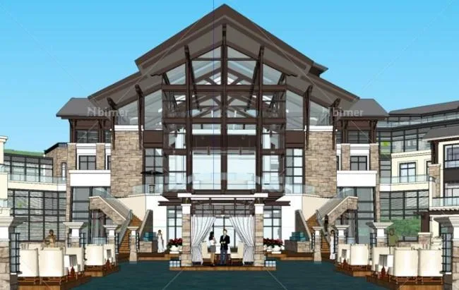 Sketchup酒店模型|凯宾斯基，山地酒店，台地，东南亚风格