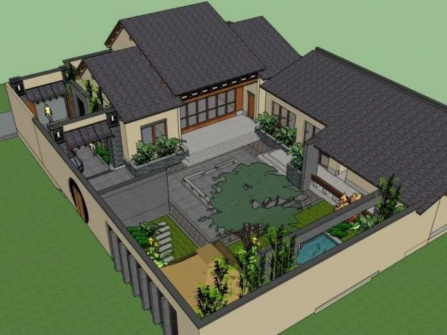 Sketchup酒店模型|多层民宿，中式风格