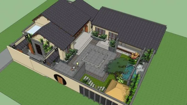 Sketchup酒店模型|多层民宿，中式风格