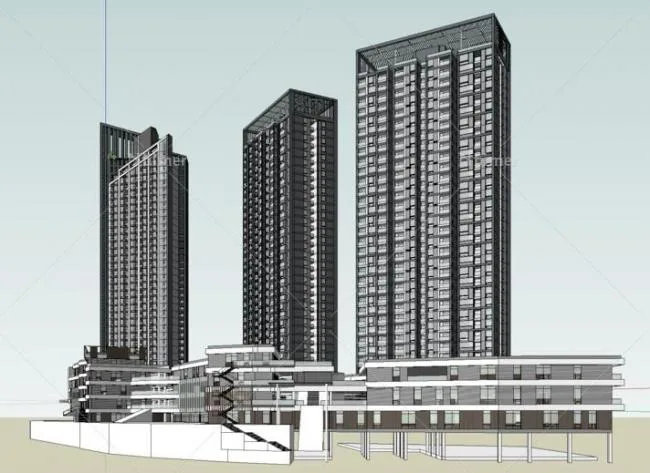 Sketchup酒店模型|高层酒店公寓楼，现代风格