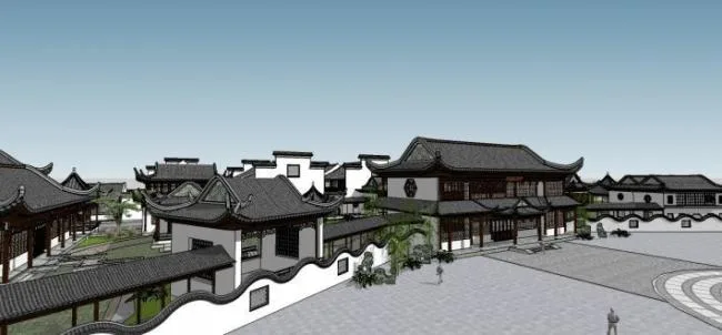 Sketchup酒店模型|多层会所，小岛会所，中式风格
